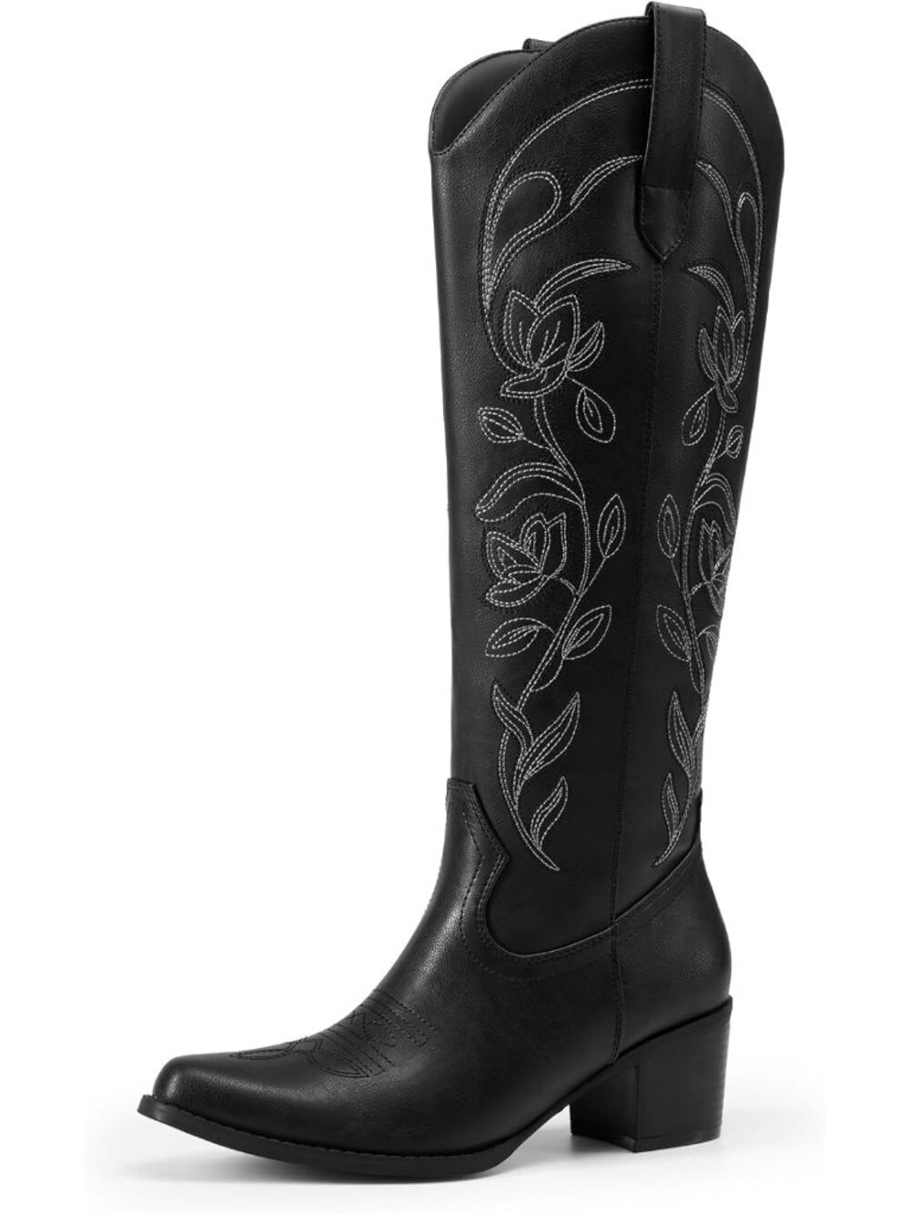 Womens Red Leather Cowgirl Knee High Cowboy Comfortable Chunky Heel Boot